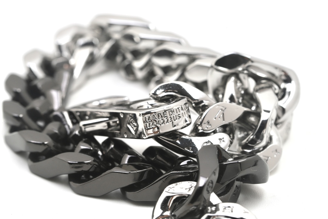 Louis Vuitton Half Black Half Silver Cuban Monogram Necklace - Best Replica Jewelry™