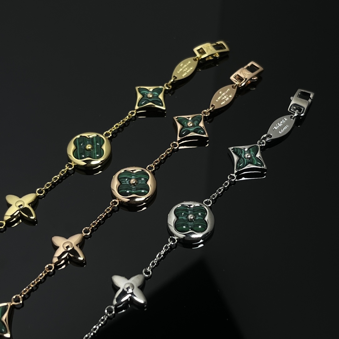 Louis Vuitton 5 Motifs Green Malachite Star Sun Blossom Bracelet - Best Replica Jewelry™