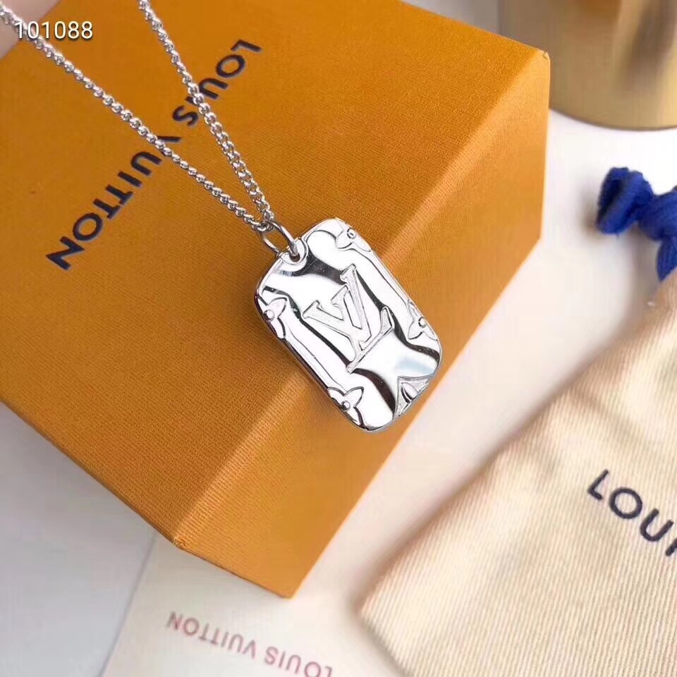 Louis Vuitton Debossed LV Monogram Tag Pendant Necklace - Best Replica Jewelry™