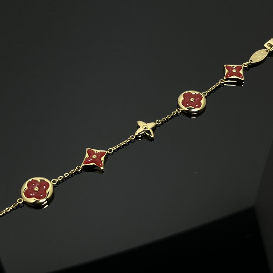 Louis Vuitton 5 Motifs Red Carnelian Star Sun Blossom Bracelet - Best Replica Jewelry™