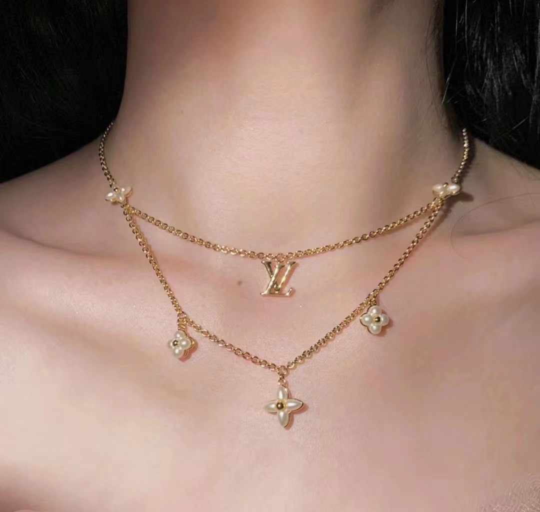 Louis Vuitton Layered Floragram Necklace - Best Replica Jewelry™