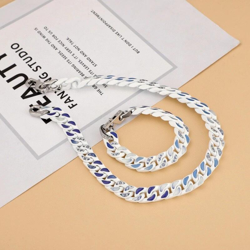 Louis Vuitton Blue Sky and White Clouds Monogram Bracelet Necklace - Best Replica Jewelry™
