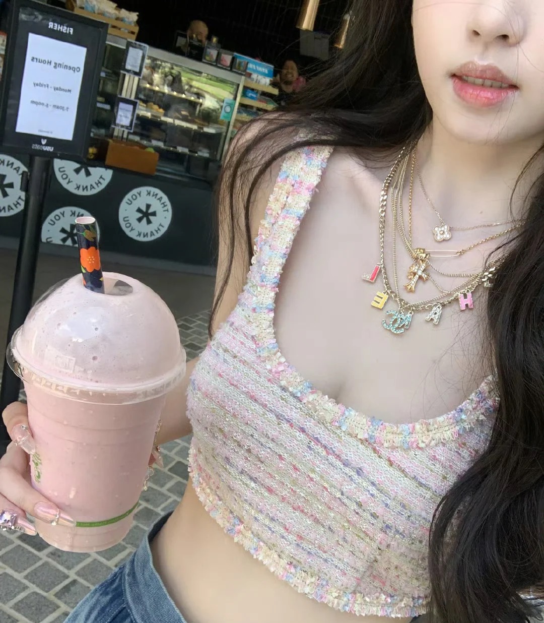 Chanel Multi Layered Light Gold Color Monogram Charms Necklace - Best Replica Jewelry™