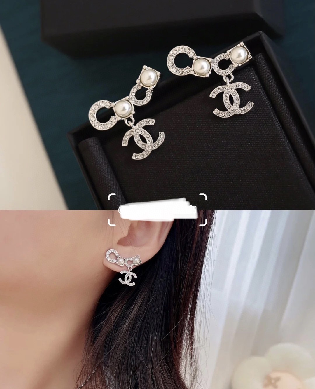 Chanel Full Diamond and Pearl Paved Coco Earrings - Best Replica Jewelry™