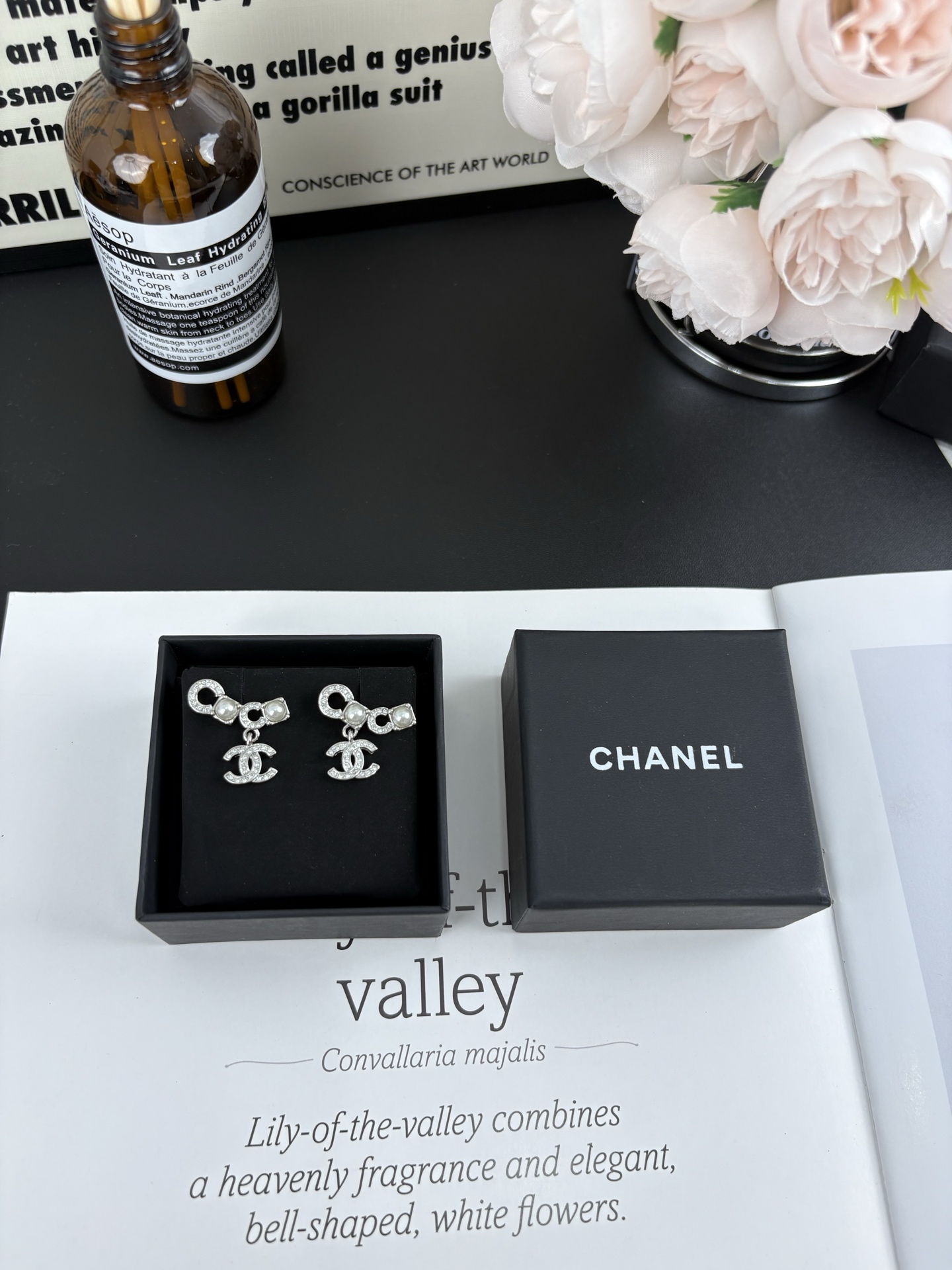 Chanel Full Diamond and Pearl Paved Coco Earrings - Best Replica Jewelry™