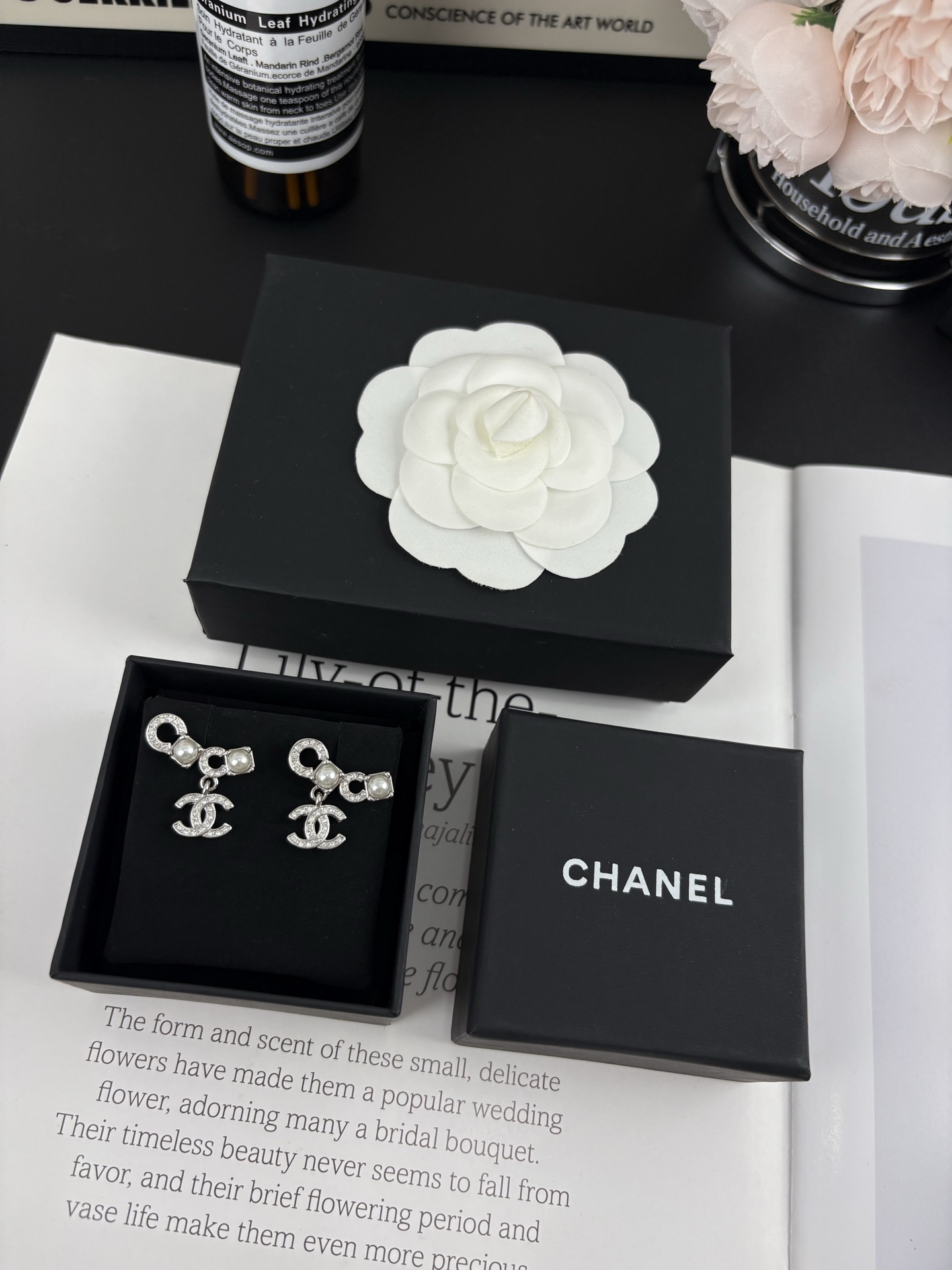Chanel Full Diamond and Pearl Paved Coco Earrings - Best Replica Jewelry™