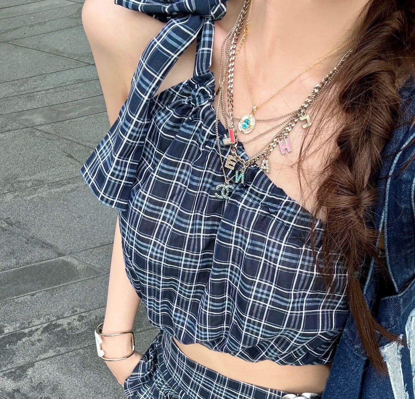 Chanel Multi Layered Light Gold Color Monogram Charms Necklace - Best Replica Jewelry™