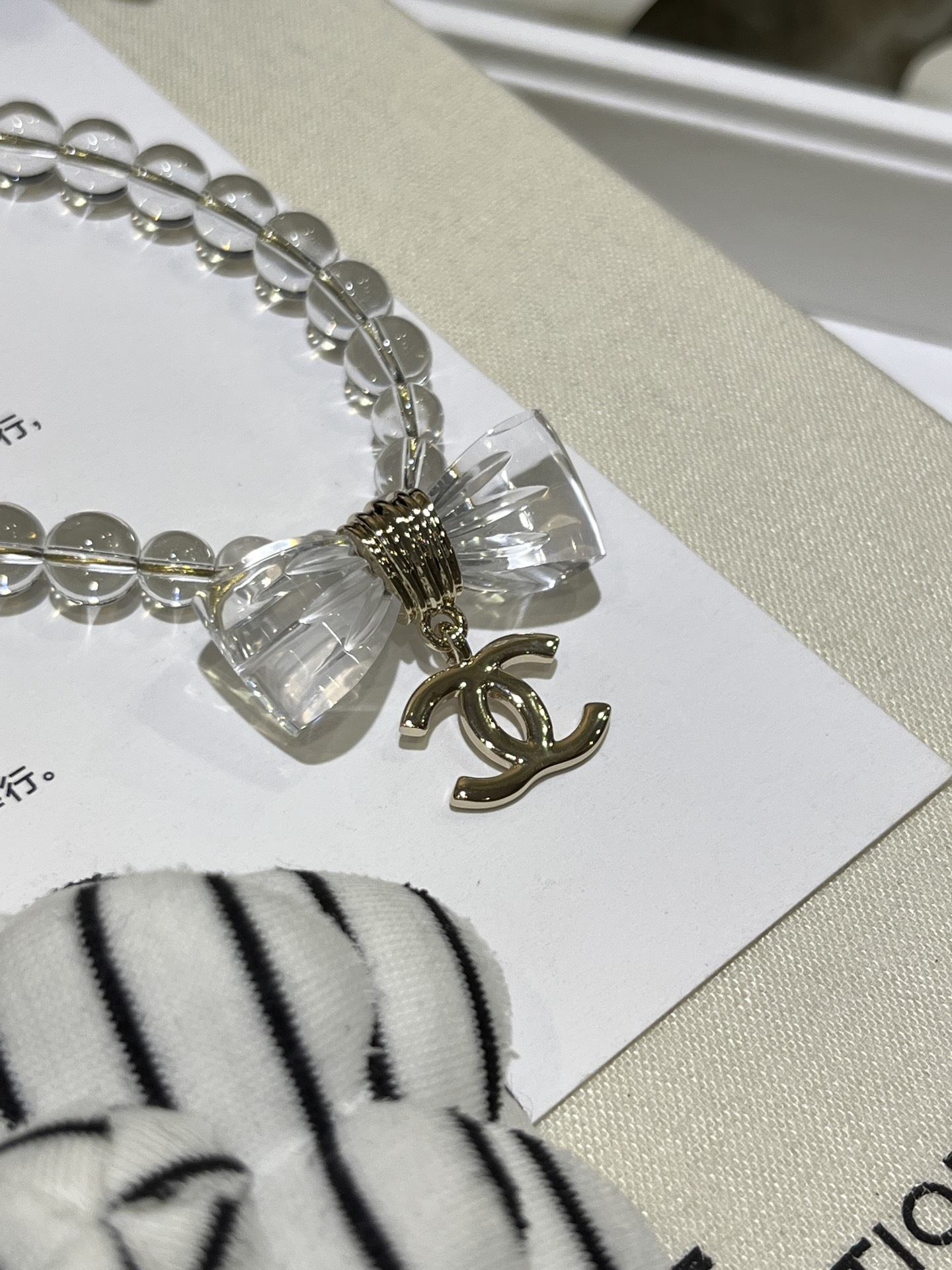 Chanel Transparent Beads Bow Knot CC Pendant Necklace - Best Replica Jewelry™