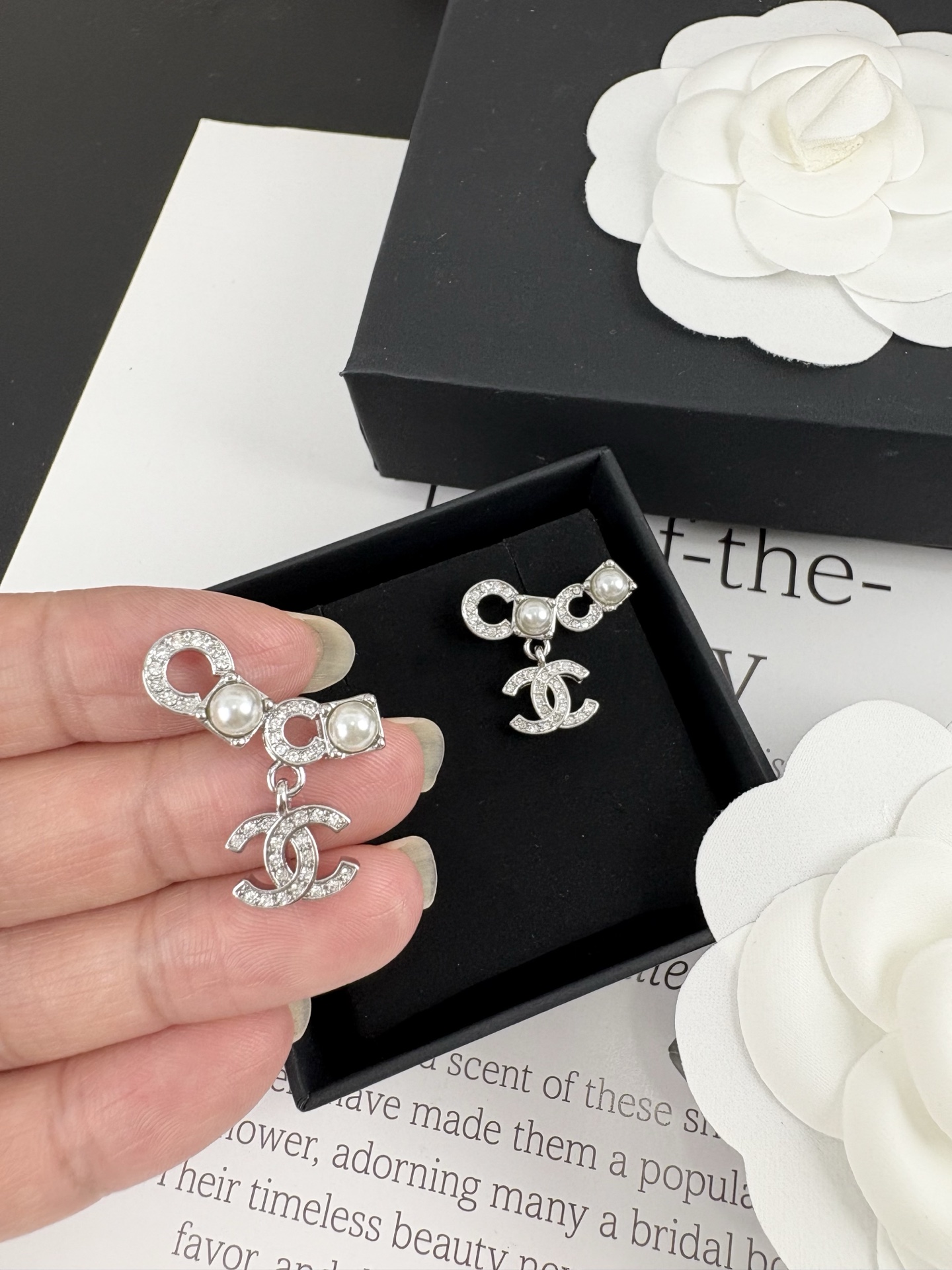 Chanel Full Diamond and Pearl Paved Coco Earrings - Best Replica Jewelry™