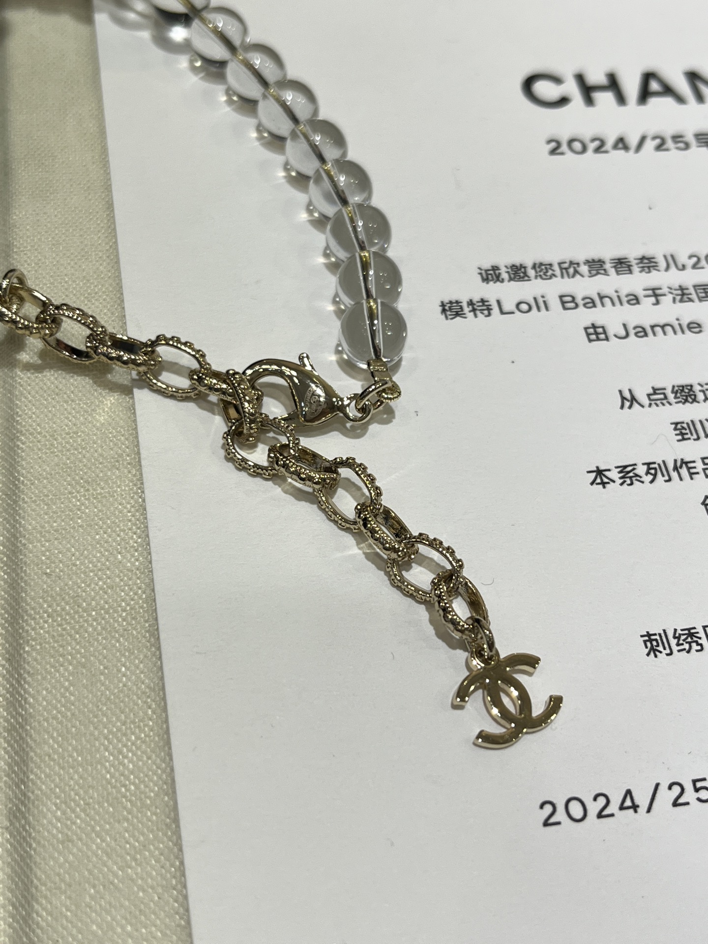 Chanel Transparent Beads Bow Knot CC Pendant Necklace - Best Replica Jewelry™