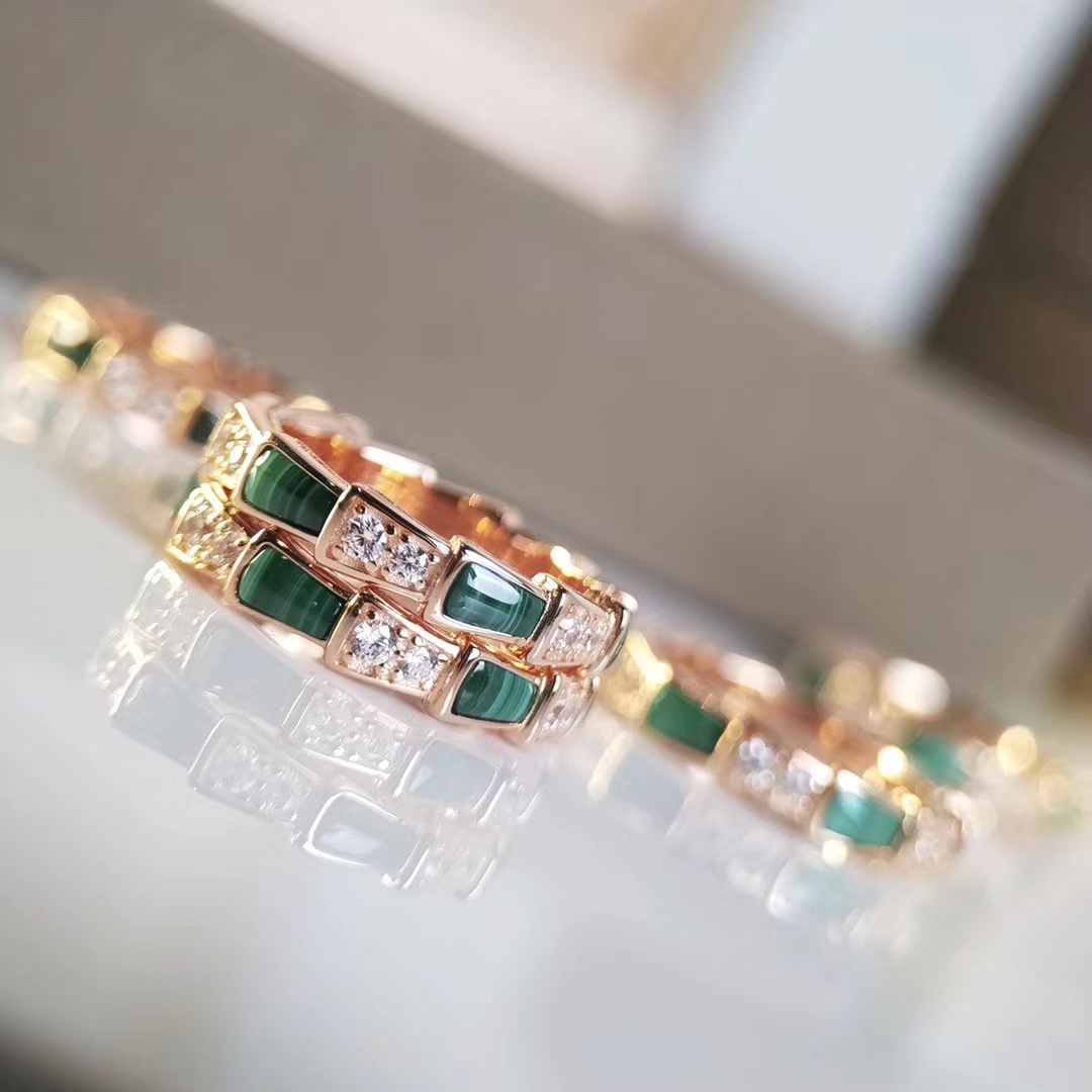 Bvlgari Rose Gold and Malachite Serpenti Viper Ring - Best Replica Jewelry™