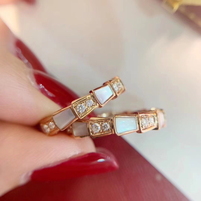 Bvlgari Rose Gold White Mother of Pearl Serpenti Viper Ring - Best Replica Jewelry™