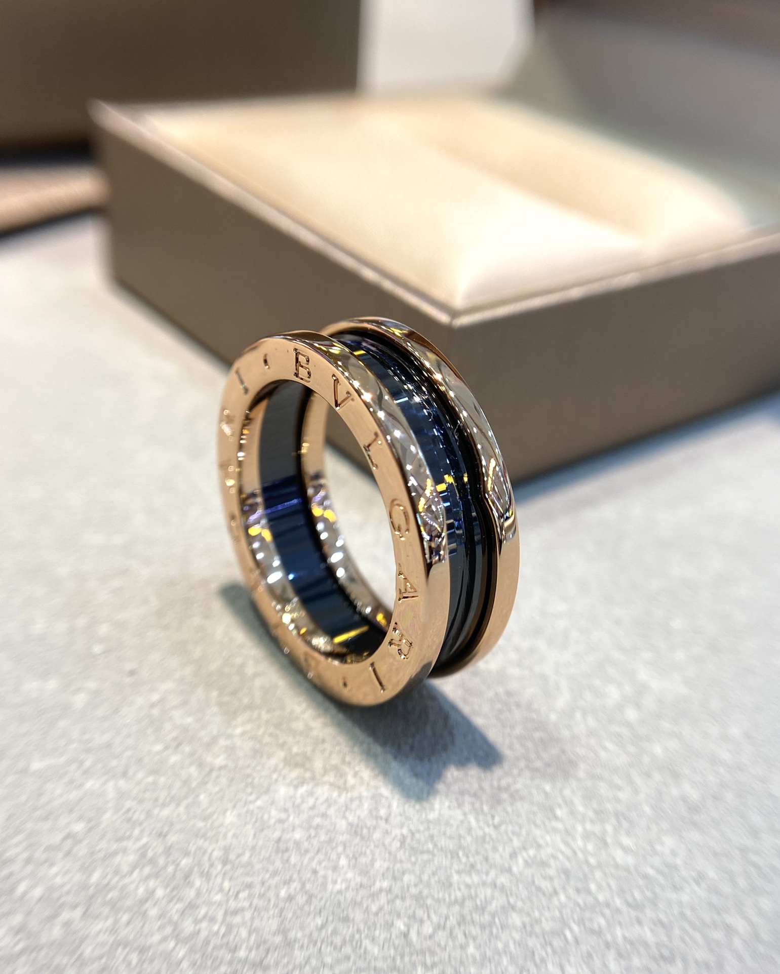 Bvlgari Rose Gold and Black B.zero1 Ring - Best Replica Jewelry™