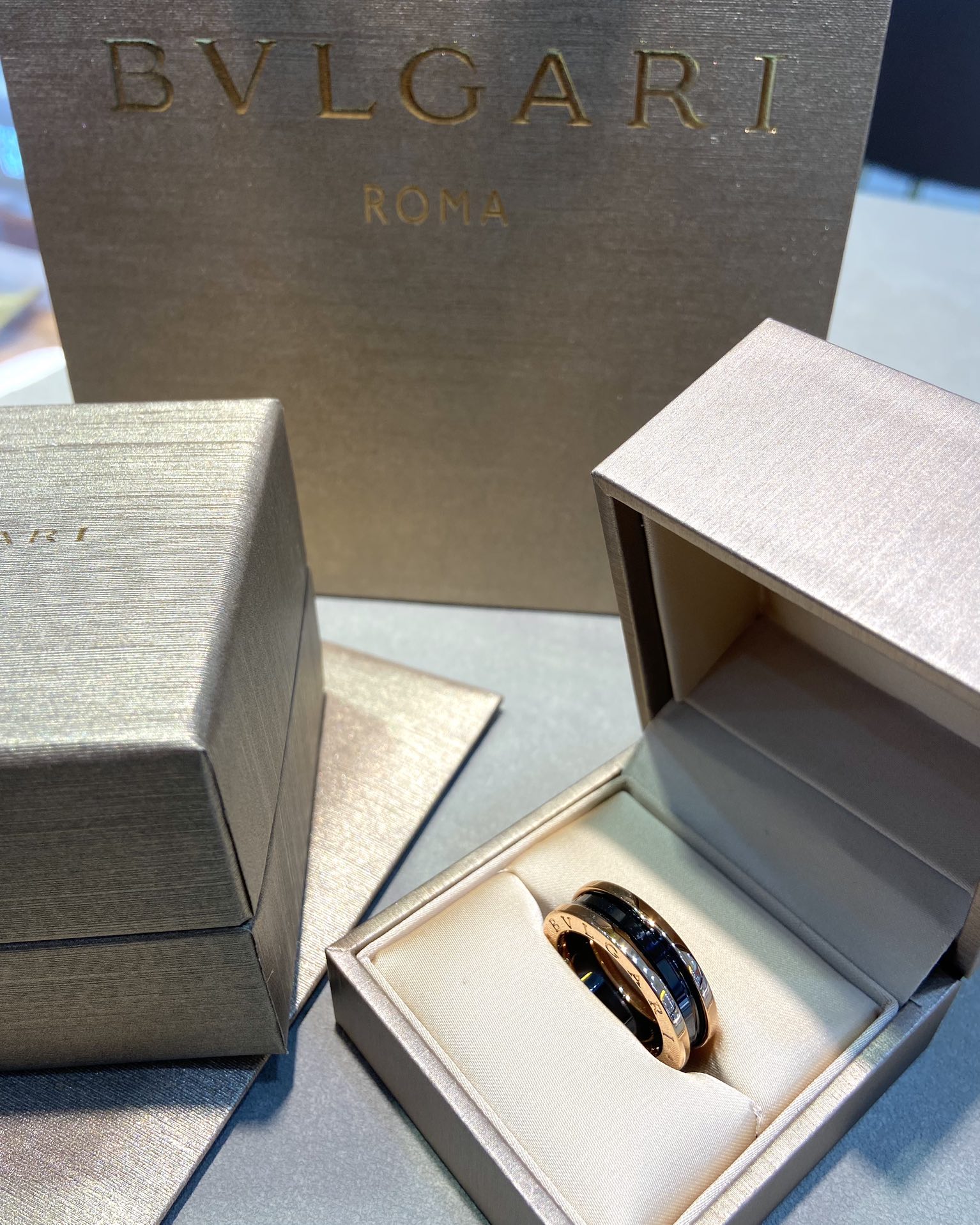 Bvlgari Rose Gold and Black B.zero1 Ring - Best Replica Jewelry™