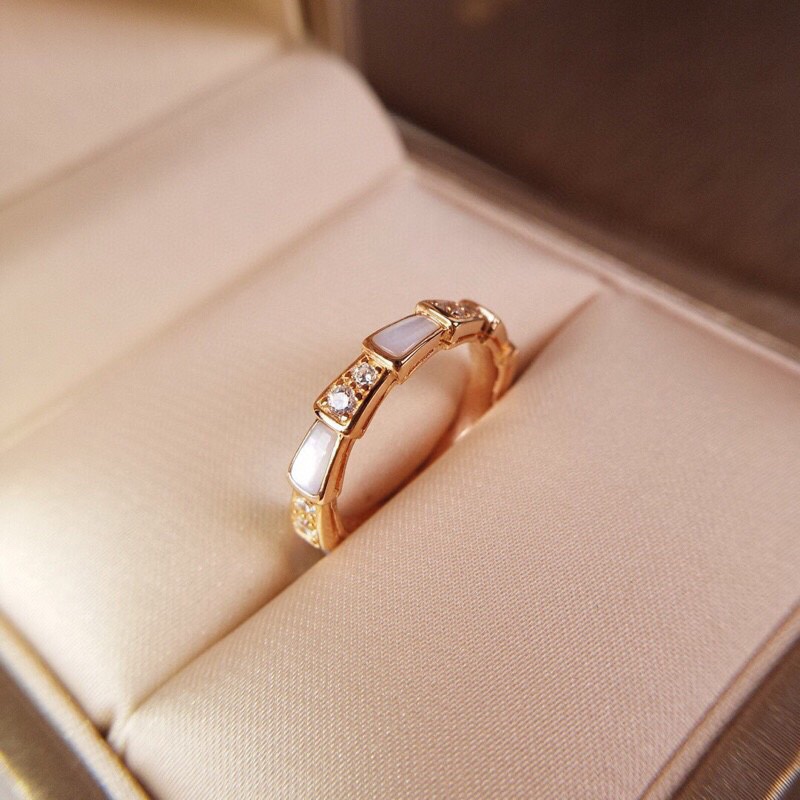 Bvlgari Rose Gold White Mother of Pearl Serpenti Viper Ring - Best Replica Jewelry™