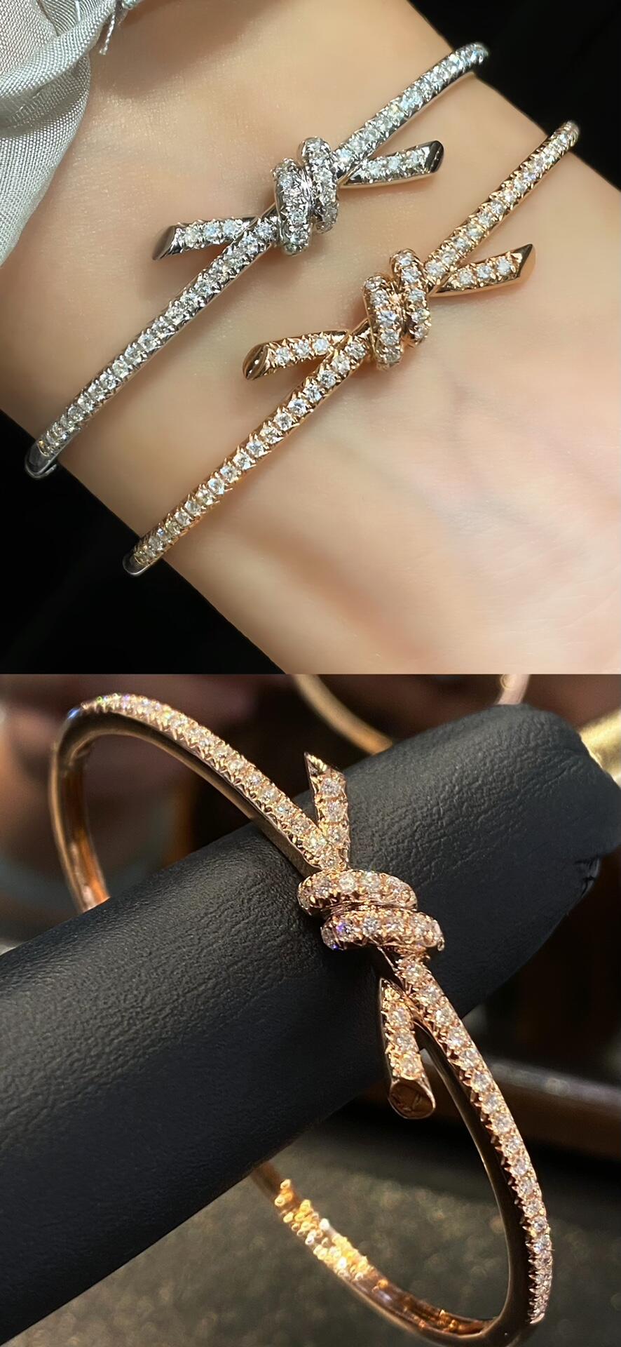 Tiffany Paved Diamond Knot Bangle Bracelet - Best Replica Jewelry™