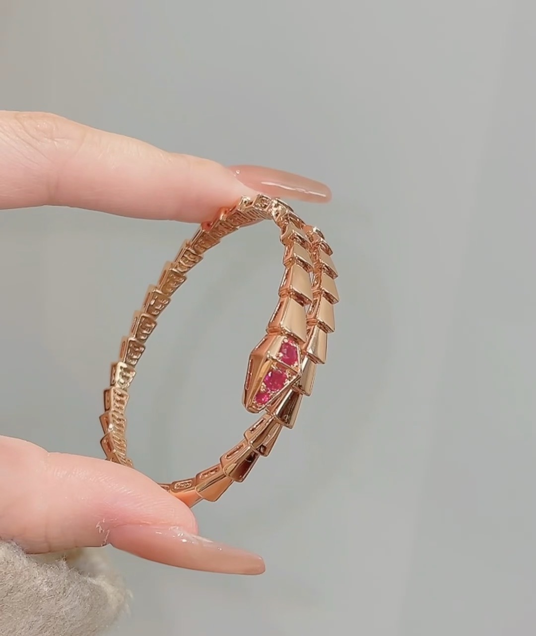 Bvlgari Rose Gold and Red Gem Serpenti Viper Bangle Bracelet