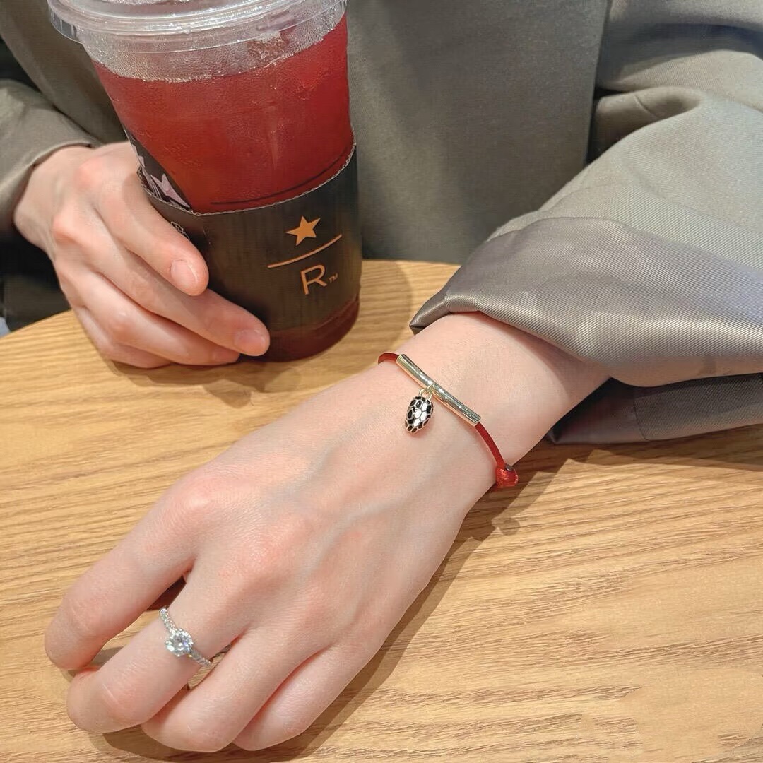 Bvlgari Black / Red Rope Bracelet with Snake Head Charm