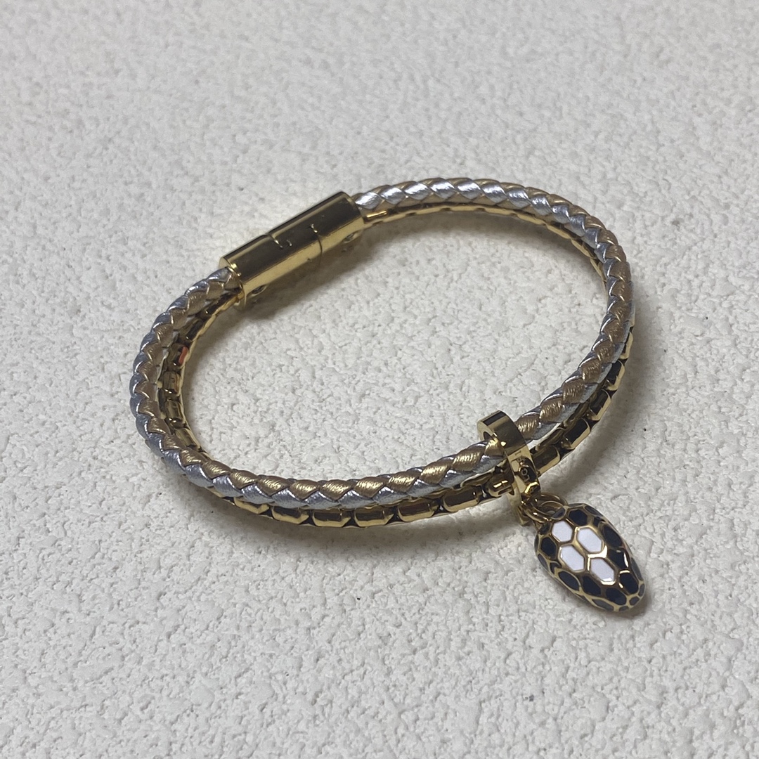 Bvlgari Two Layers Serpenti Viper Bracelet with Snake Head Charm