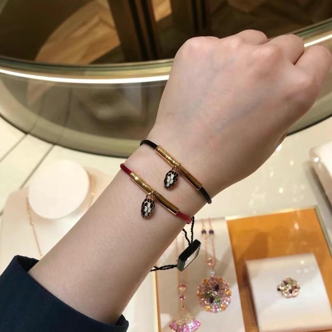 Bvlgari Black / Red Rope Bracelet with Snake Head Charm