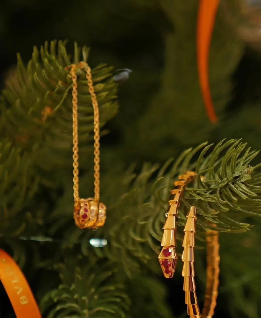 Bvlgari Rose Gold and Red Gem Serpenti Viper Bangle Bracelet