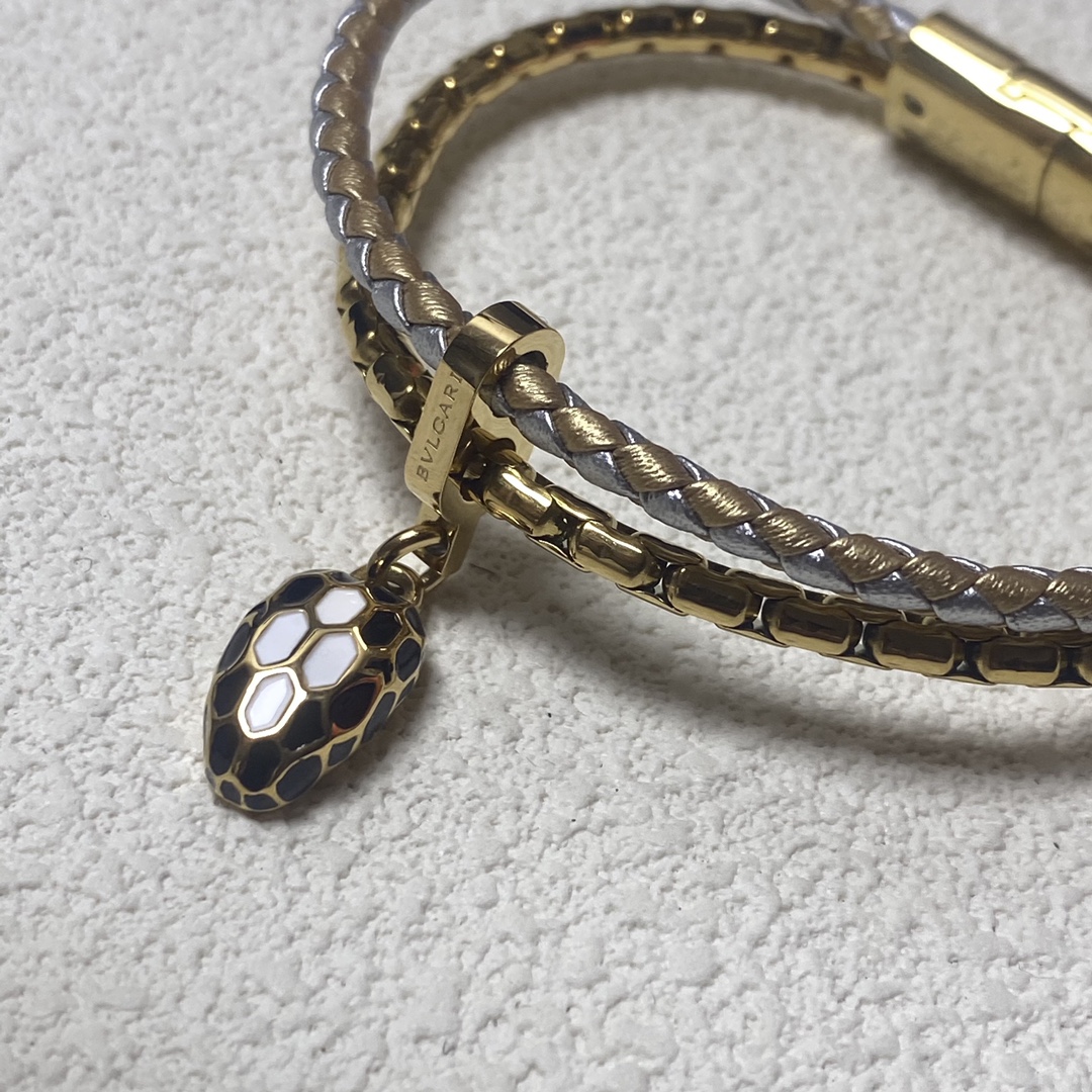 Bvlgari Two Layers Serpenti Viper Bracelet with Snake Head Charm