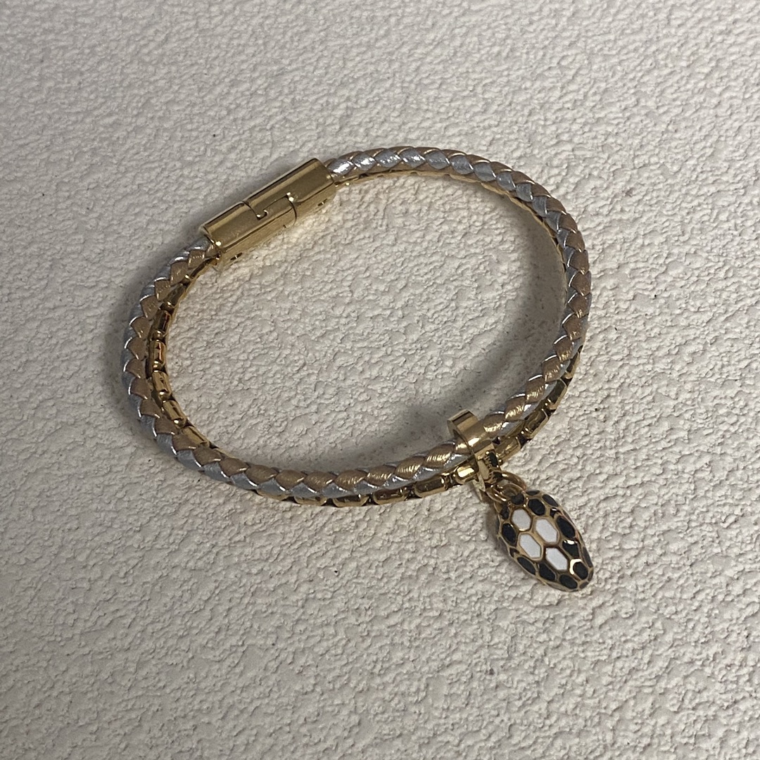 Bvlgari Two Layers Serpenti Viper Bracelet with Snake Head Charm