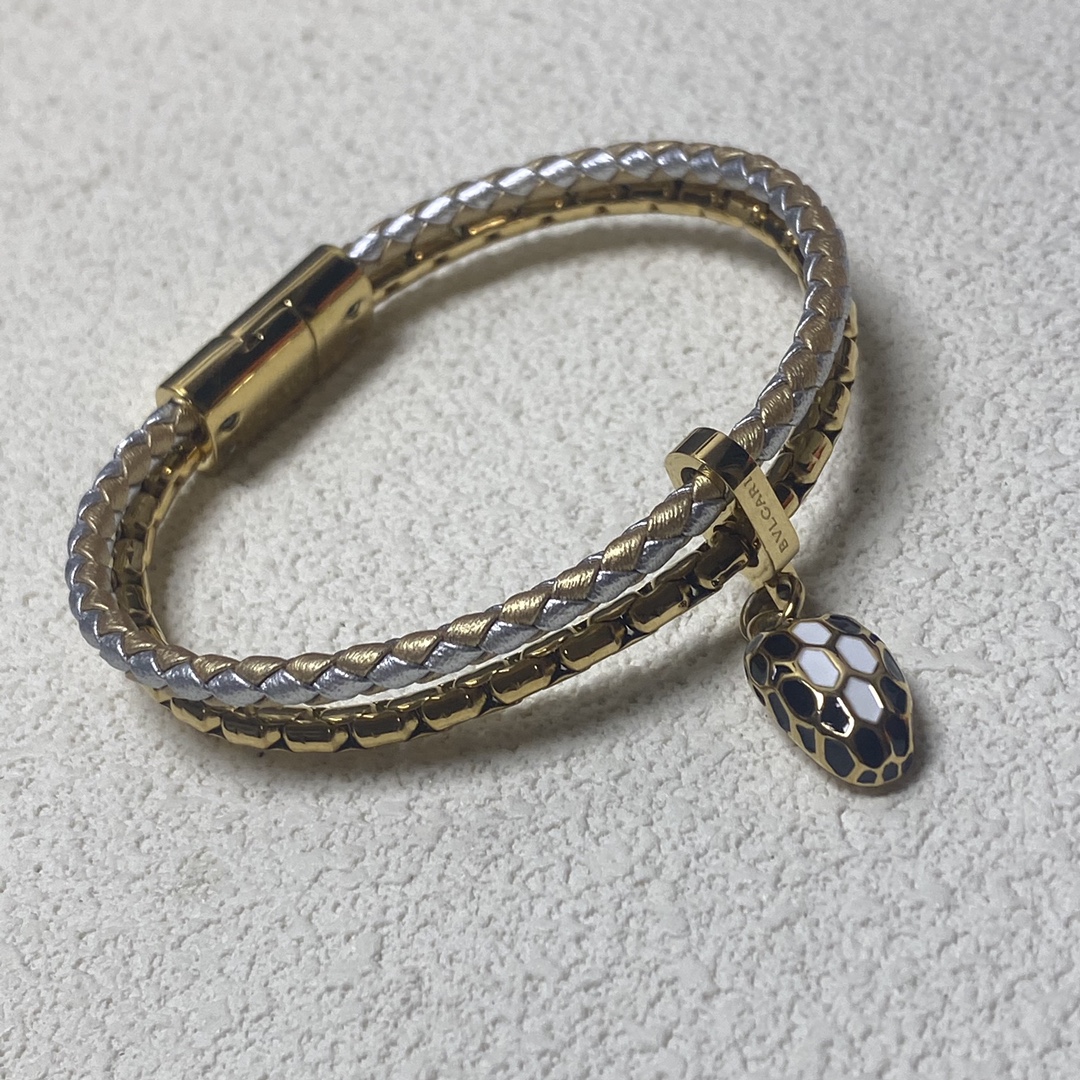 Bvlgari Two Layers Serpenti Viper Bracelet with Snake Head Charm