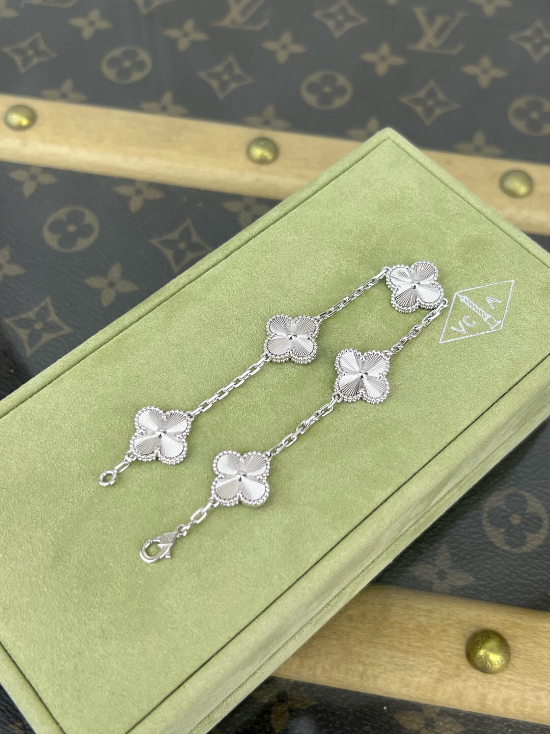 dupe Van Cleef & Arpels Laser Silver 5 Motifs Vintage Alhambra Bracelet