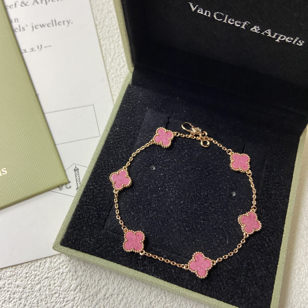 Dupe Van Cleef & Arpels Pink Mini 6 Motifs Sweet Alhambra Bracelet
