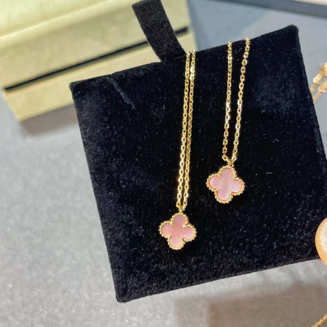 Dupe Van Cleef & Arpels Pink Clover Sweet Alhambra Pendant Necklace Earrings Bracelet Set