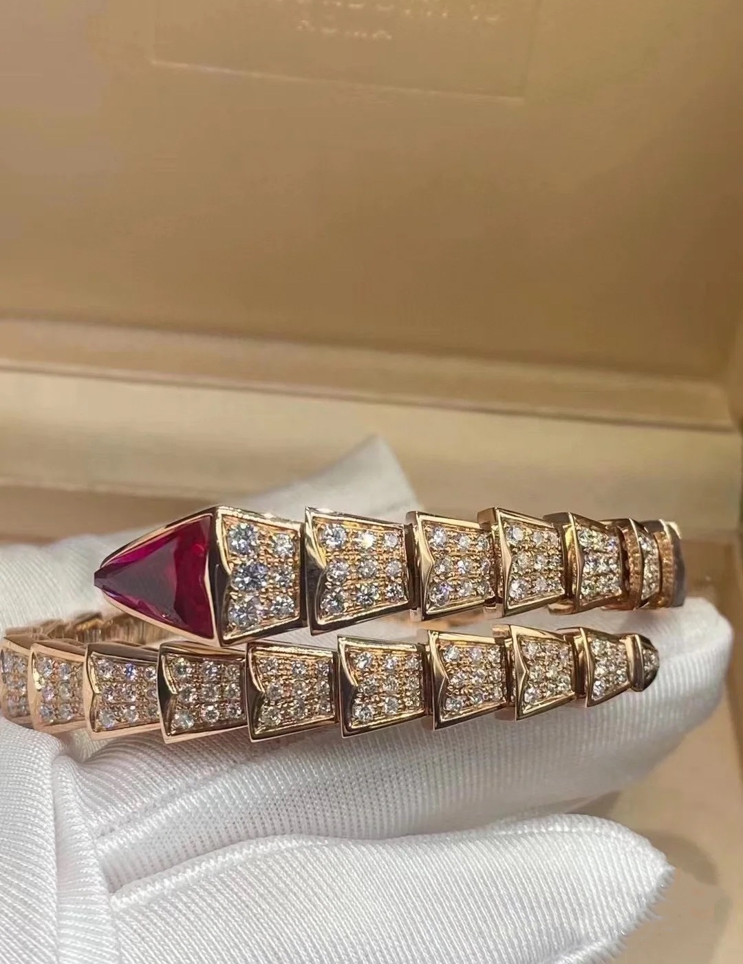 Dupe Bvlgari Serpenti Viper Bracelet in Rose Gold with Diamond and Rubellite