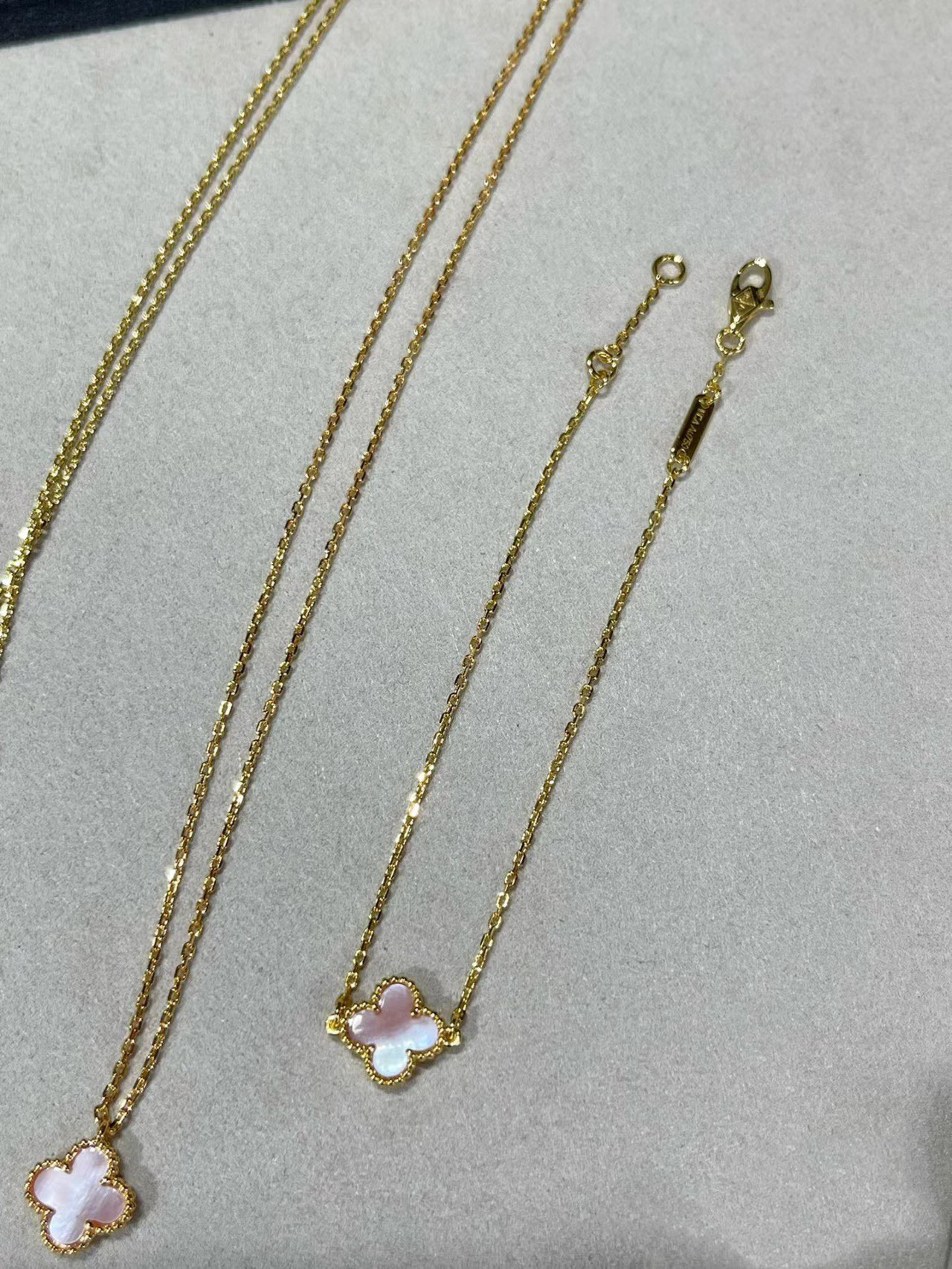 Dupe Van Cleef & Arpels Pink Clover Sweet Alhambra Pendant Necklace Earrings Bracelet Set