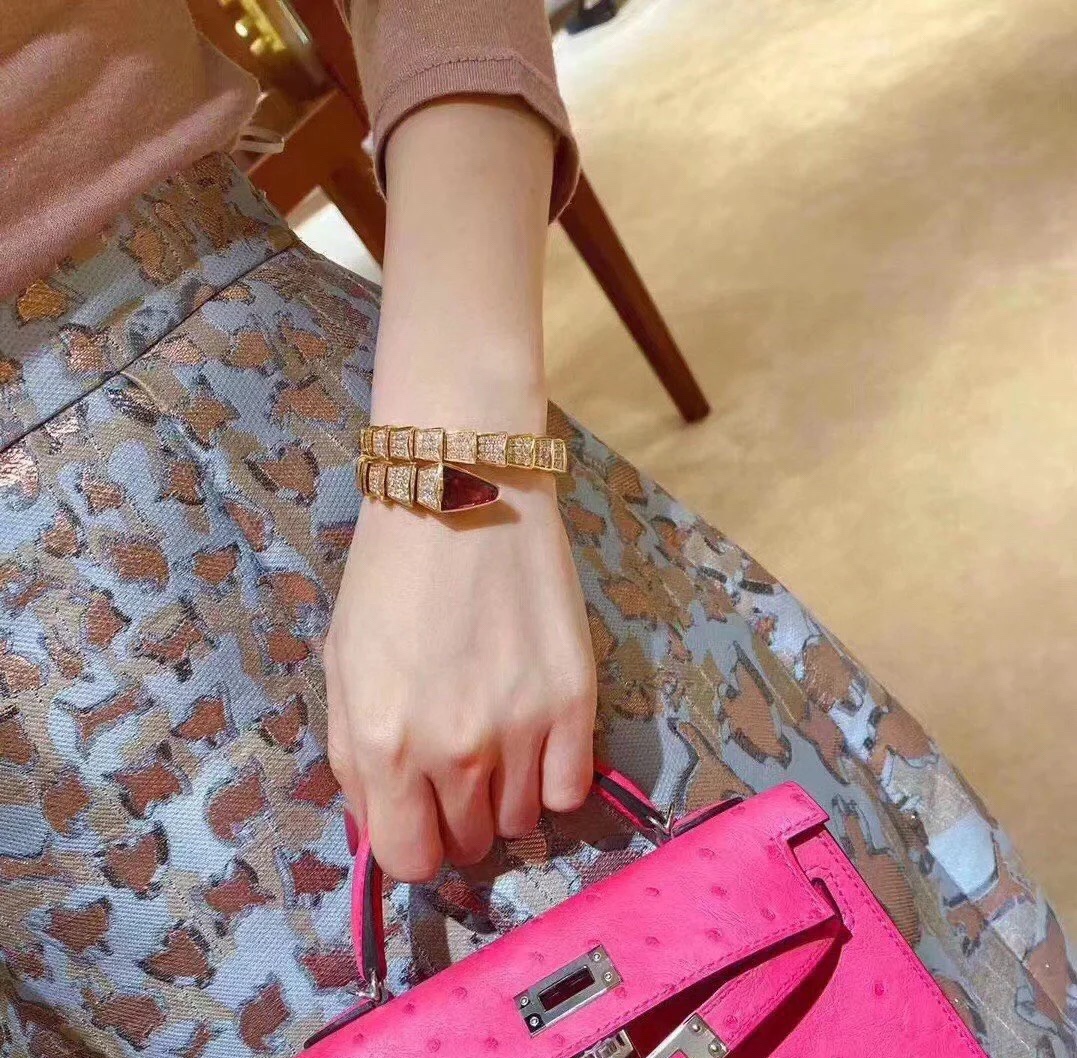 Dupe Bvlgari Serpenti Viper Bracelet in Rose Gold with Diamond and Rubellite