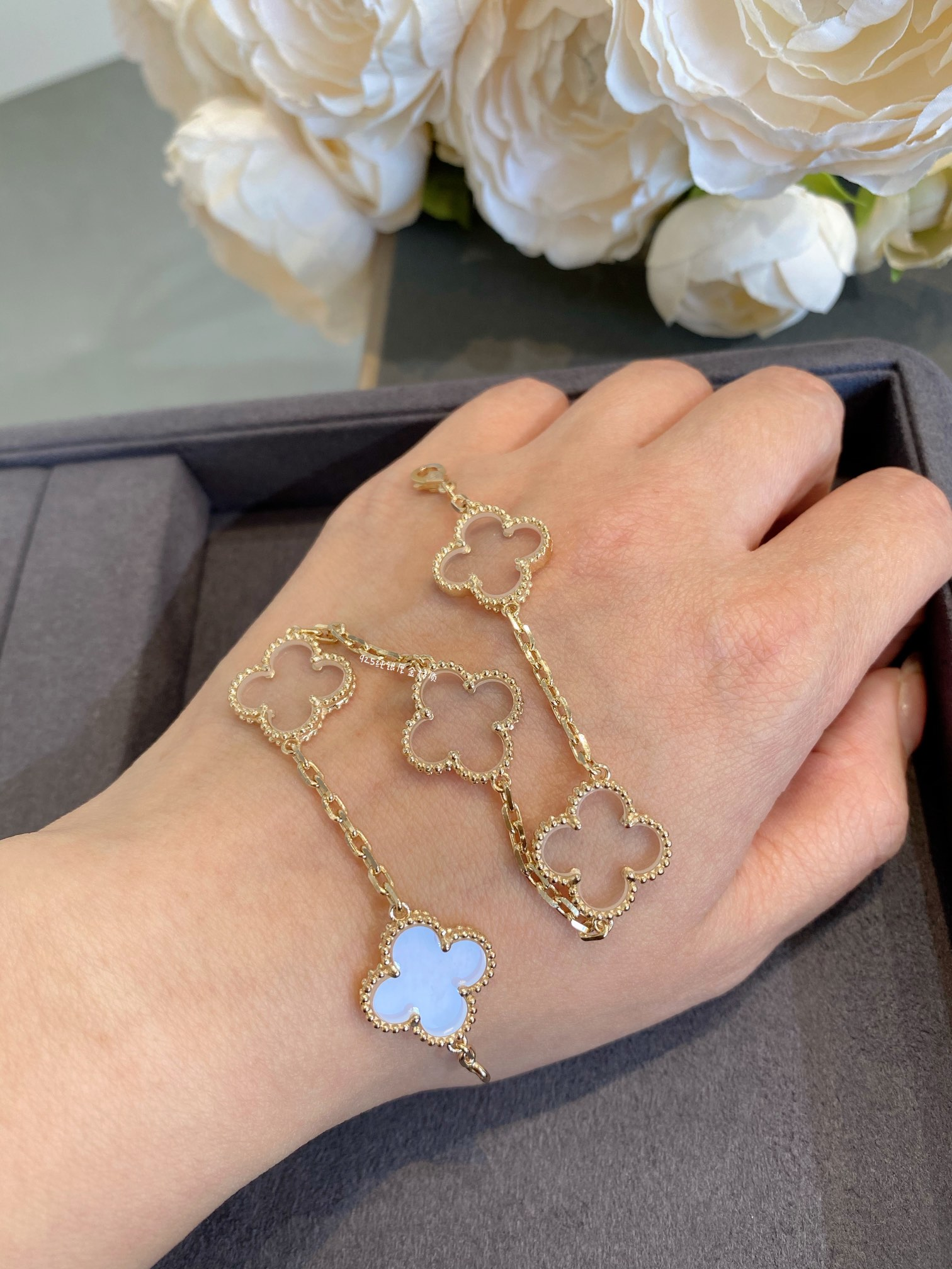 Dupe Van Cleef & Arpels Transparent Crystal Alhambra Bracelets, 5 Motifs