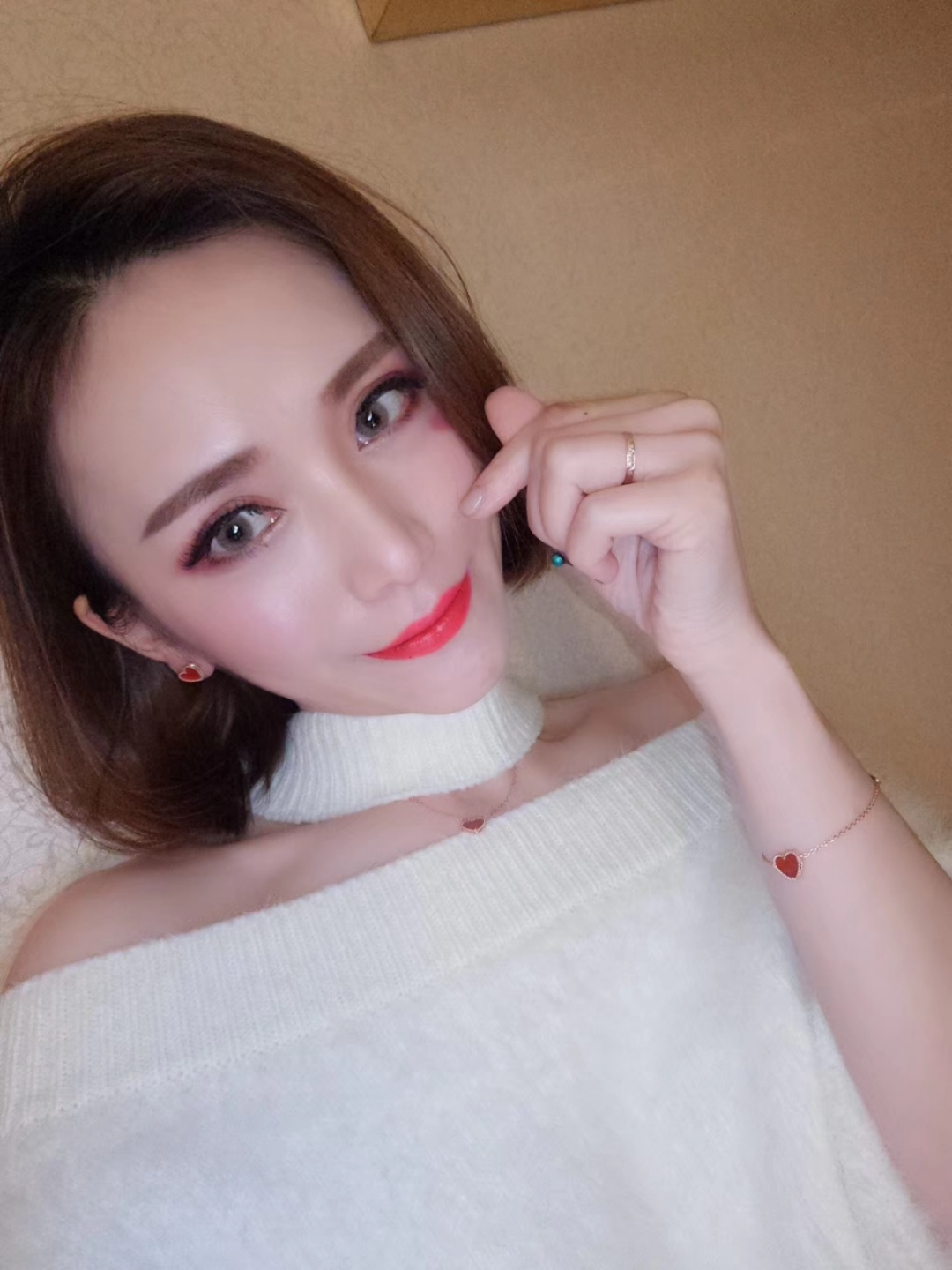 Dupe Van Cleef & Arpels Yellow Gold Red Sweet Heart Earrings Bracelet Necklace