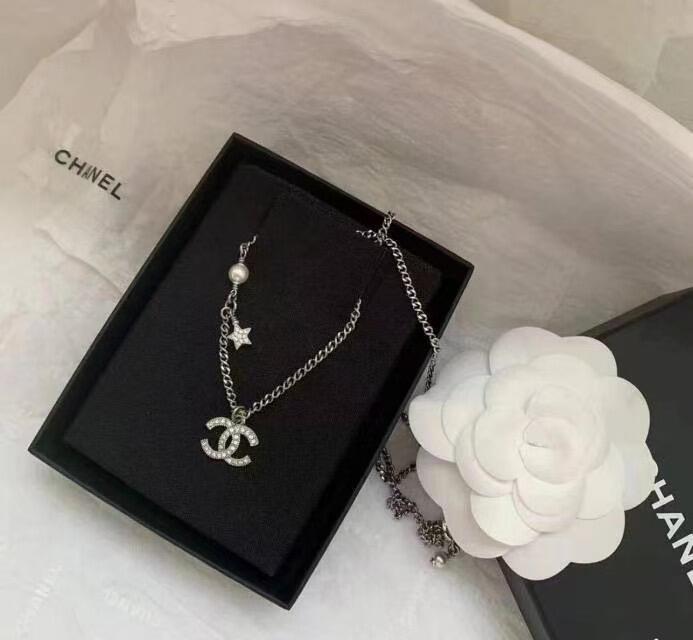 Dupe Chanel Minimalistic Star CC Pendant Silver Bracelet Necklace