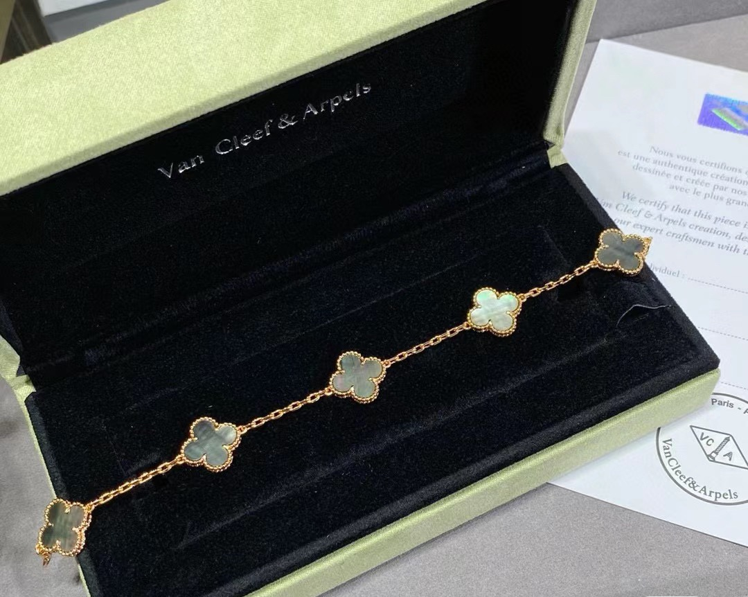 Dupe Van Cleef & Arpels Grey Clover Vintage Alhambra Bracelet, 5 Motifs