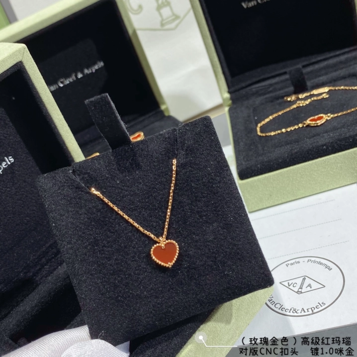 Dupe Van Cleef & Arpels Yellow Gold Red Sweet Heart Earrings Bracelet Necklace