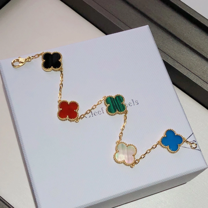 Dupe Van Cleef & Arpels 5 Colors Rainbow Vintage Alhambra Bracelet, 5 Motifs