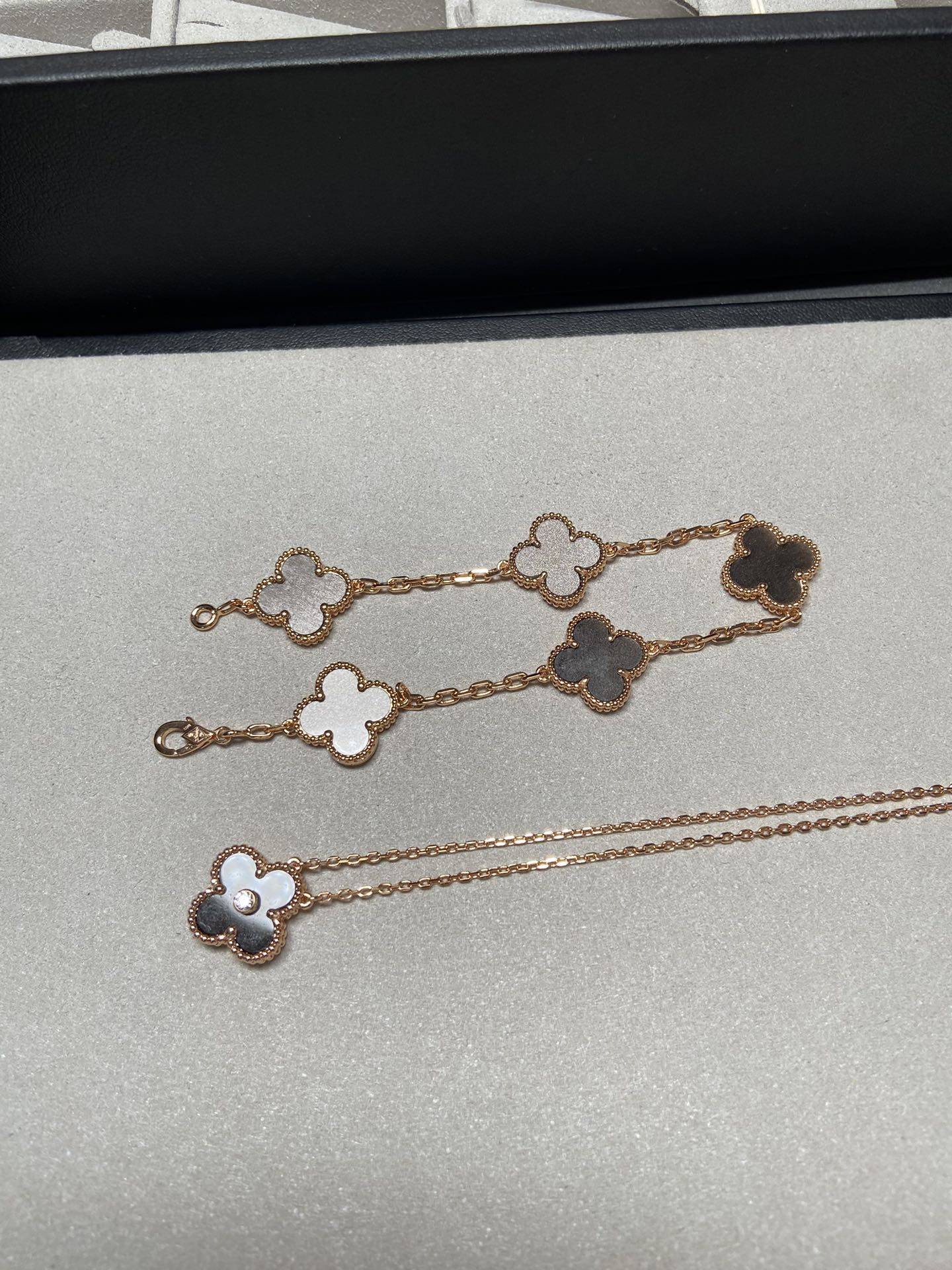 Dupe Van Cleef & Arpels Obsidian Alhambra Bracelet and Necklace
