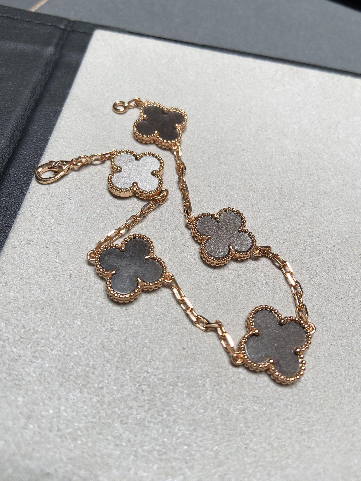 Dupe Van Cleef & Arpels Obsidian Alhambra Bracelet and Necklace