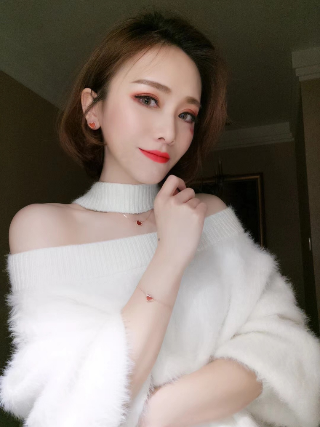 Dupe Van Cleef & Arpels Yellow Gold Red Sweet Heart Earrings Bracelet Necklace