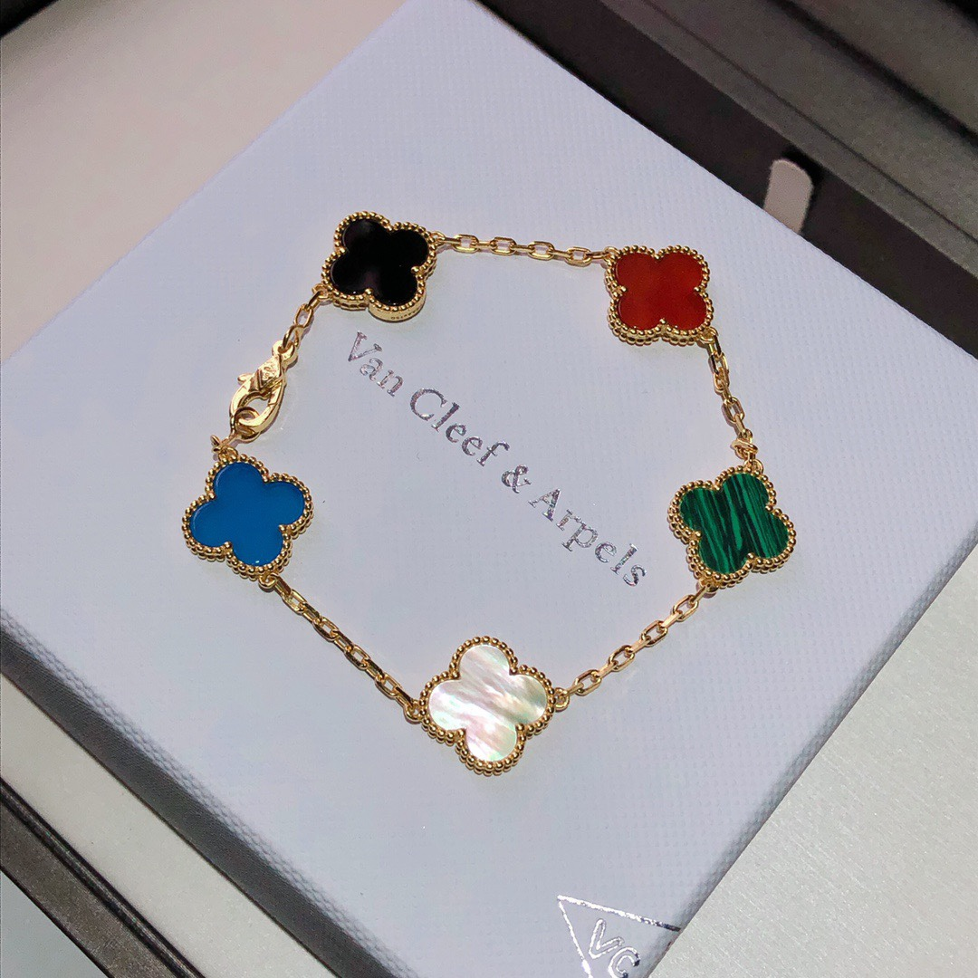 Dupe Van Cleef & Arpels 5 Colors Rainbow Vintage Alhambra Bracelet, 5 Motifs