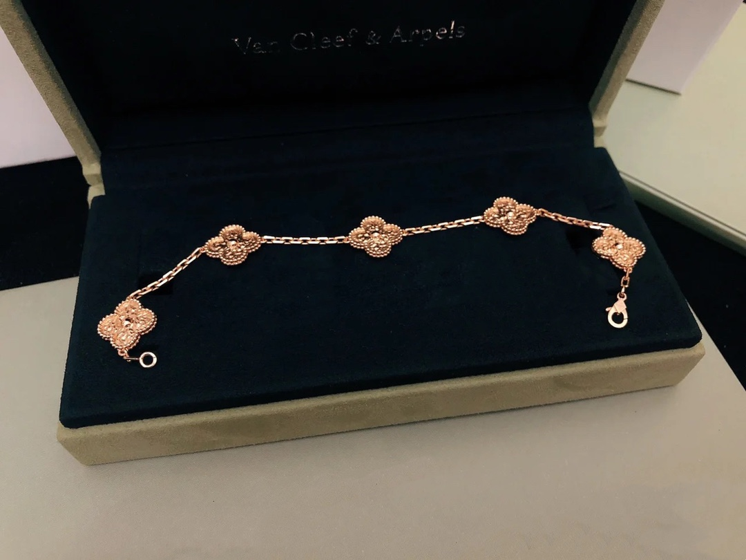 Dupe Van Cleef & Arpels Vintage Alhambra Bracelet Necklace, 5Motifs, Rose Gold,No Diamond