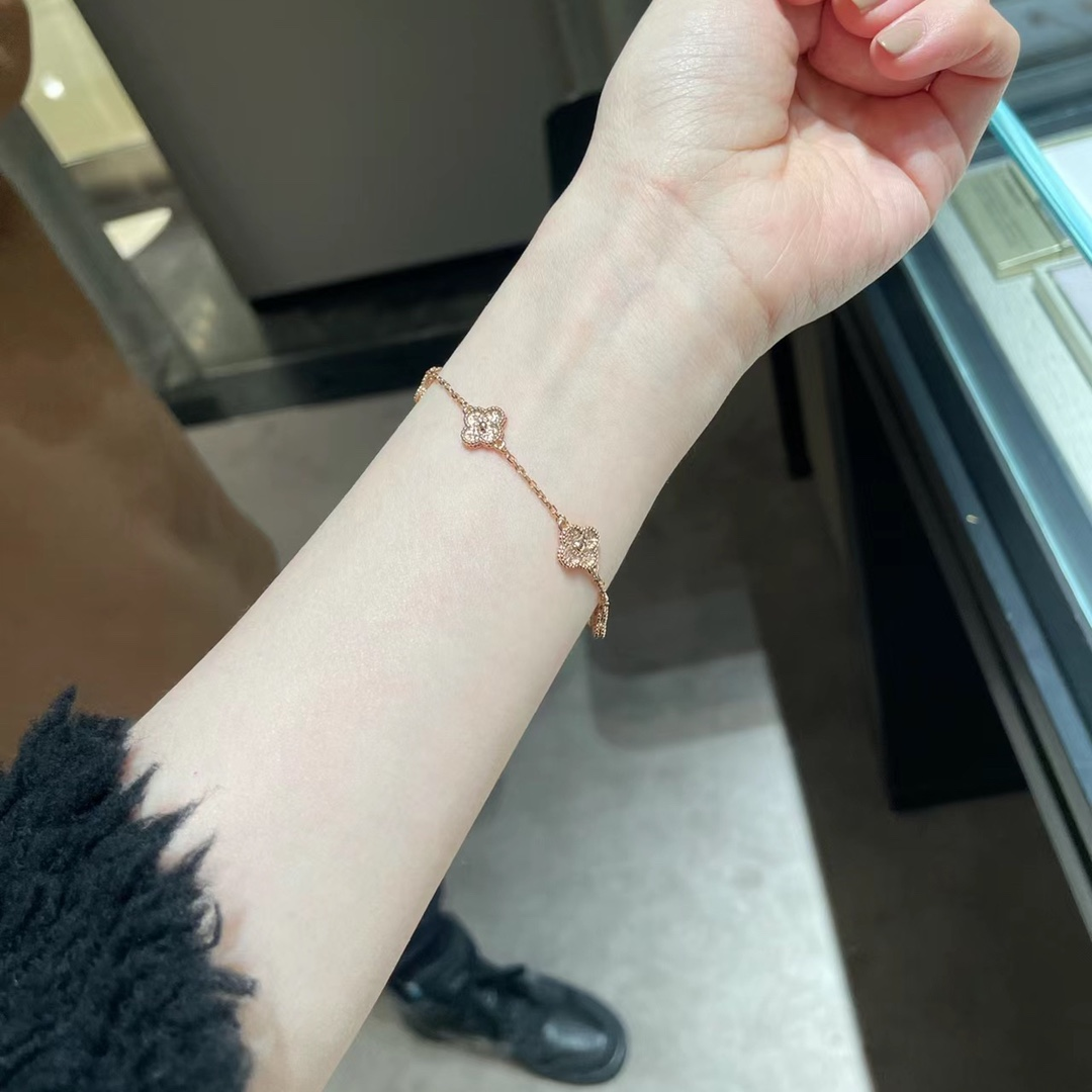 Dupe Van Cleef & Arpels Sweet Alhambra Bracelet, 6 Motifs, Rose Gold on Wrist