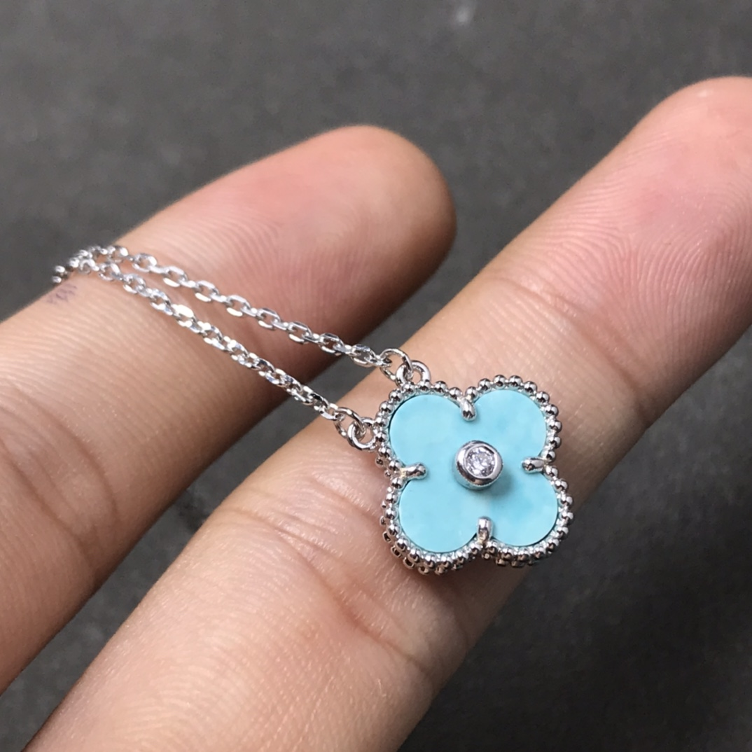 Dupe Van Cleef & Arpels Blue Turquoise Vintage Alhambra Clover Earrings Bracelet Necklace