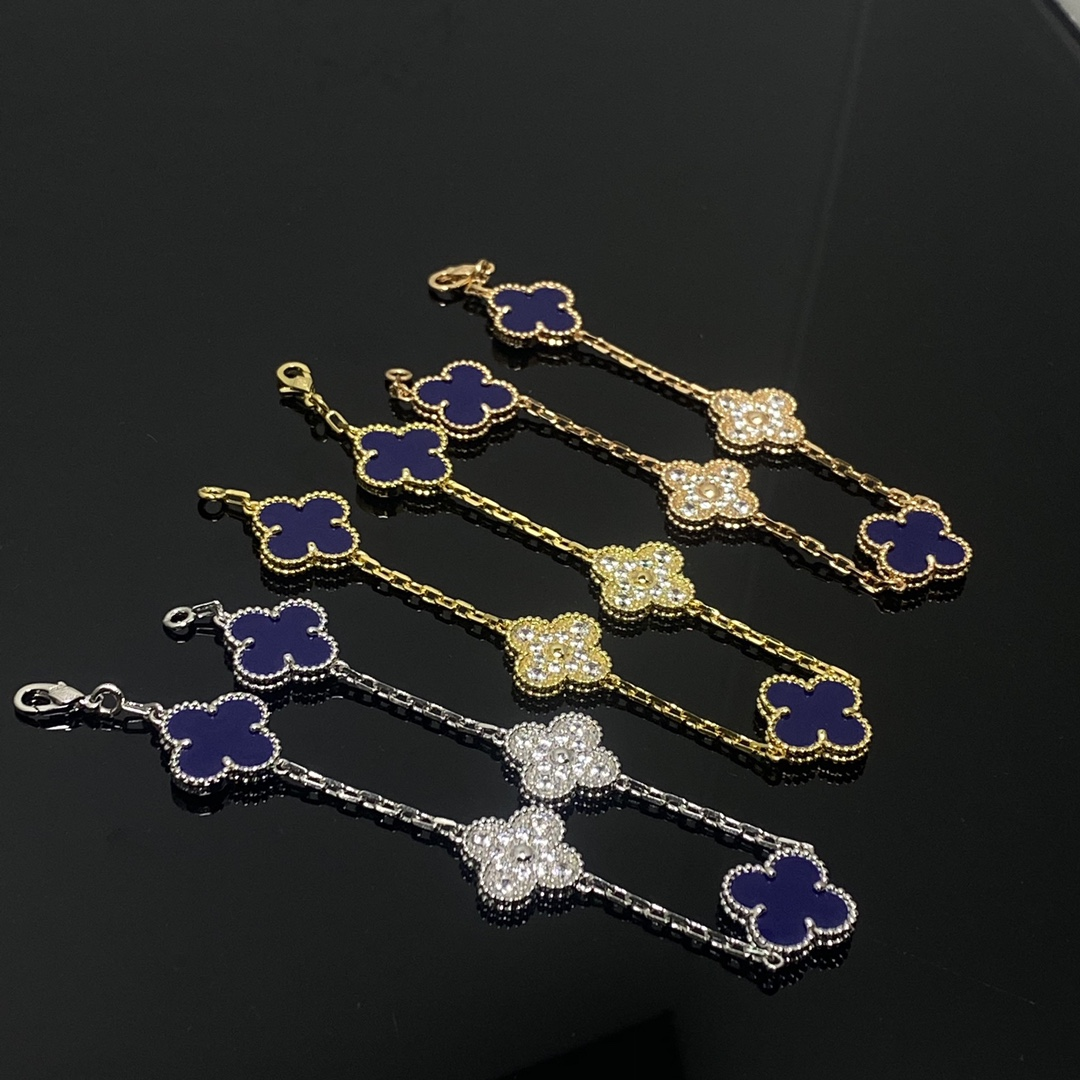dupe Van Cleef & Arpels Lapis Lazuli Vintage Alhambra Bracelet, 5 Motifs