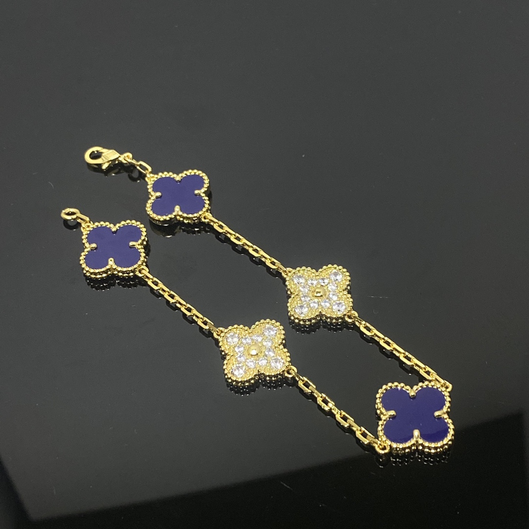 dupe Van Cleef & Arpels Lapis Lazuli Vintage Alhambra Bracelet, 5 Motifs