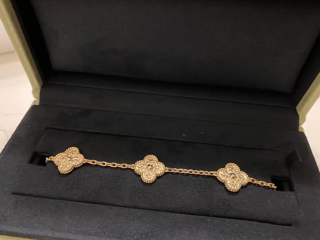 Dupe Van Cleef & Arpels Vintage Alhambra Bracelet Necklace, 5Motifs, Rose Gold,No Diamond